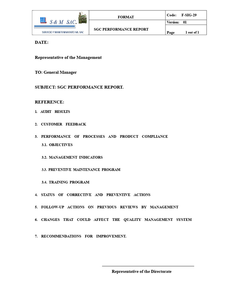 F-SIG-29 Performance Report of The QMS | PDF