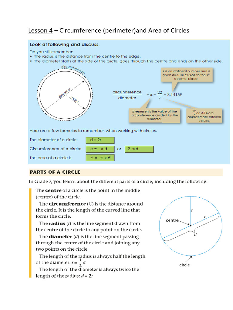 Lesson 2 - Circumference and Area of Circles | PDF