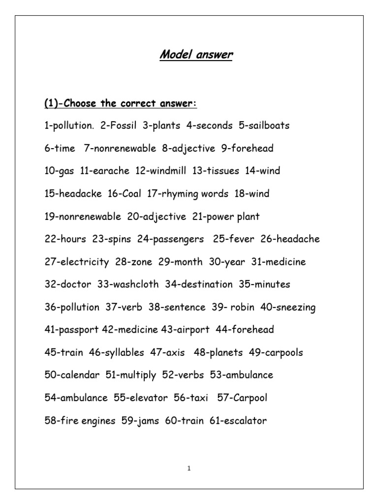 Model Answer: (1) - Choose The Correct Answer | PDF | Nature