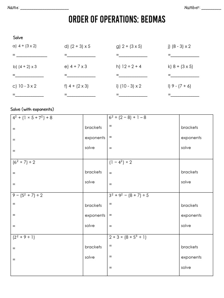 BEDMAS Order of Operations Worksheet | PDF | Mathematics | Software ...