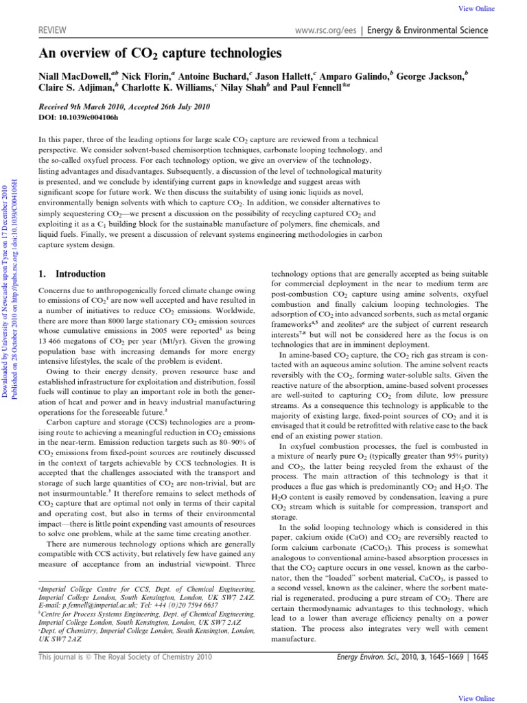CO2 Capture Technologies Overview | PDF | Amine | Carbon Dioxide