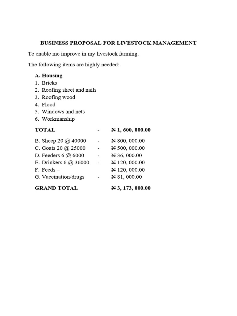 Business Proposal For Livestock Management | PDF