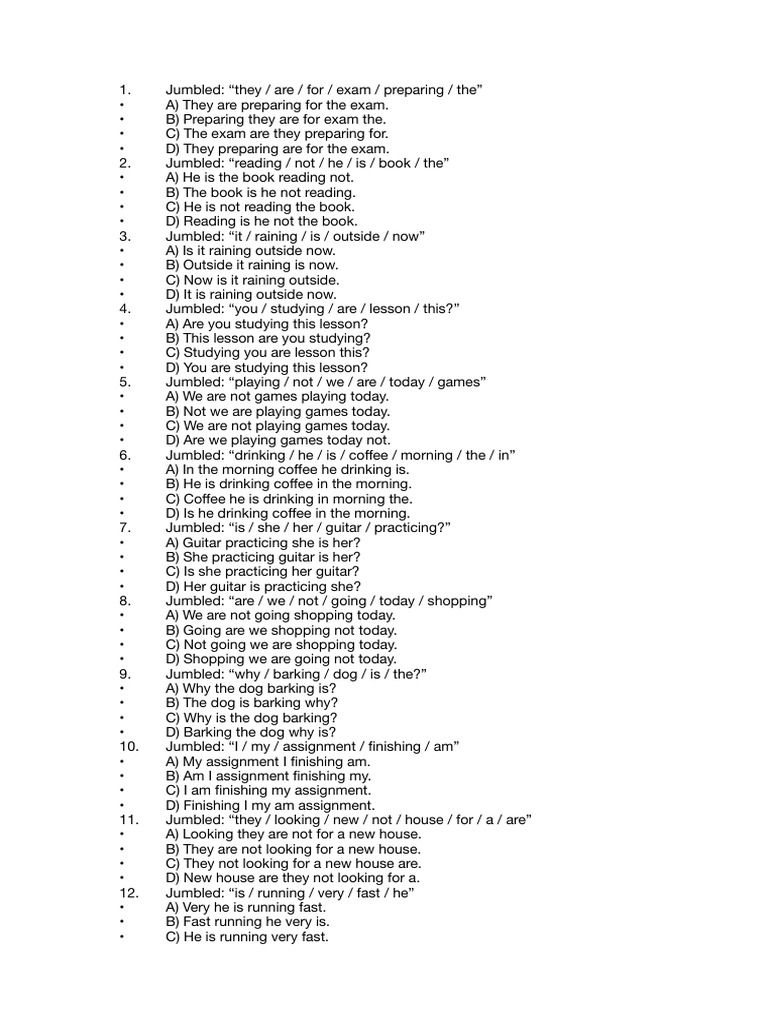 Jumbled Sentence Exercises for Practice | PDF | Chess Theory | Chess