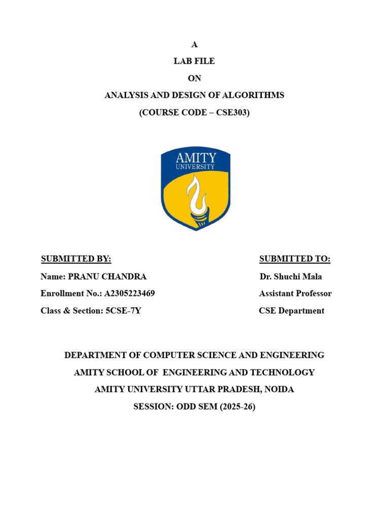 Lab File: Algorithm Analysis & Design | PDF | Computational Problems ...