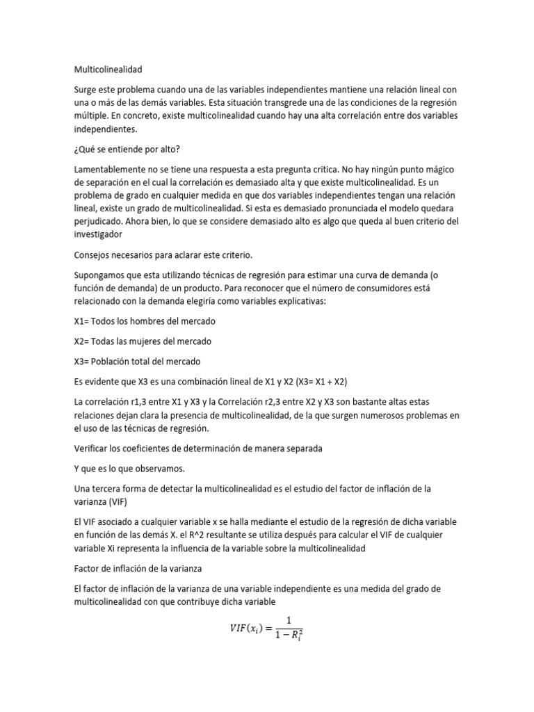 Multicolinealidad en Regresión Múltiple | PDF | Multicolinealidad ...