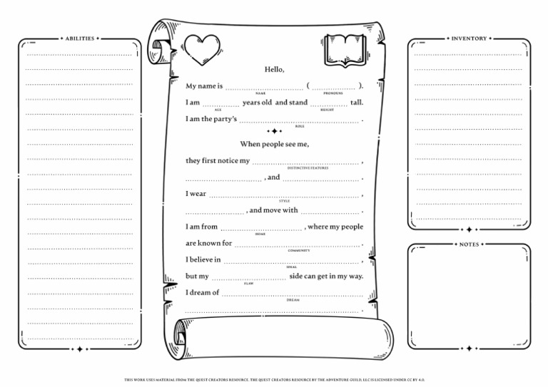 Quest RPG Character Sheet-V1 | PDF