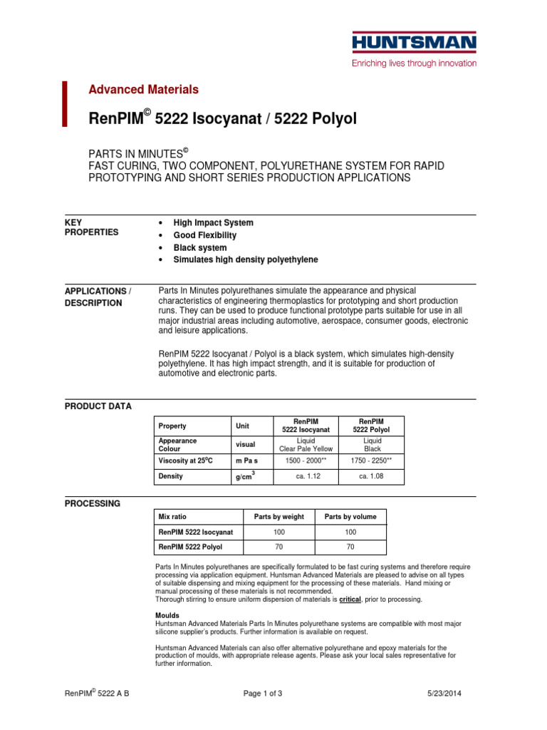 Fast-Curing Polyurethane System 5222 | PDF | Polyurethane | Materials ...