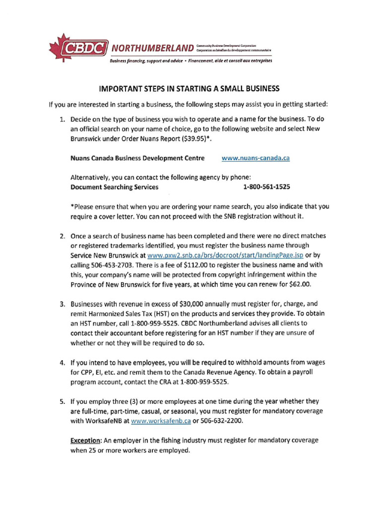 CBDC - Important Steps in Starting A Small Business | PDF