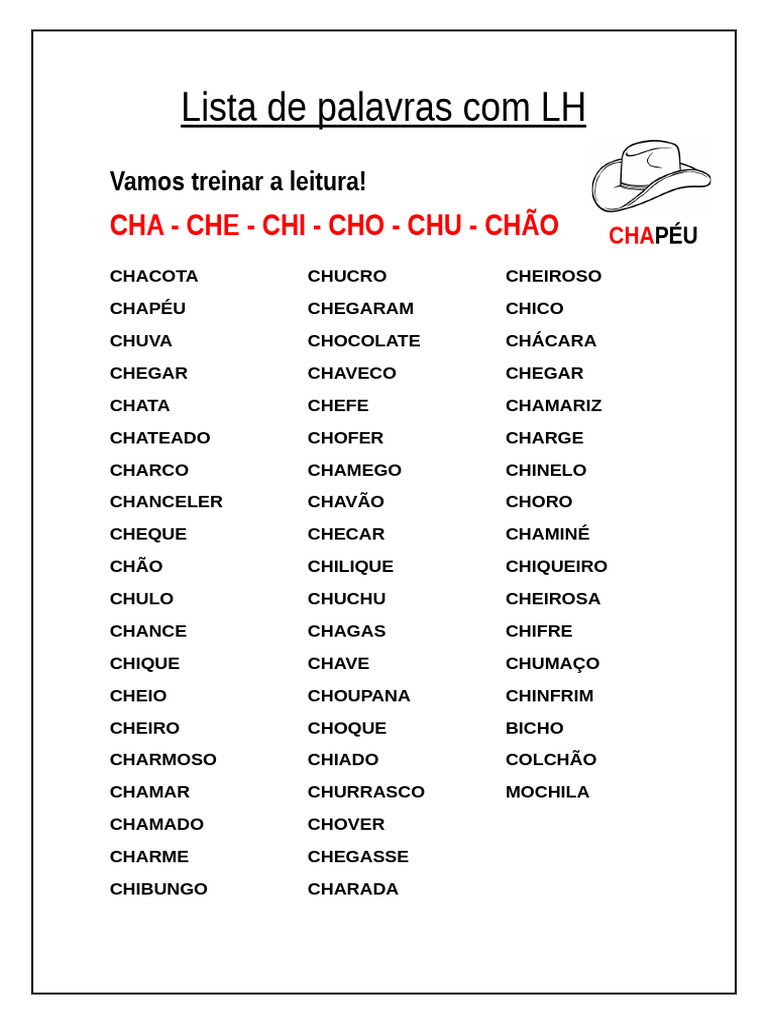 Lista de Palavras Com LH | PDF