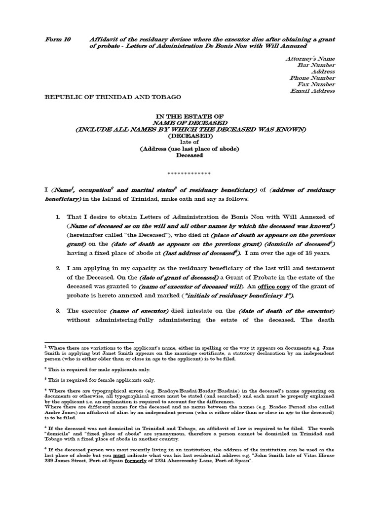 Executor Affidavit for De Bonis Non | PDF | Probate | Will And Testament