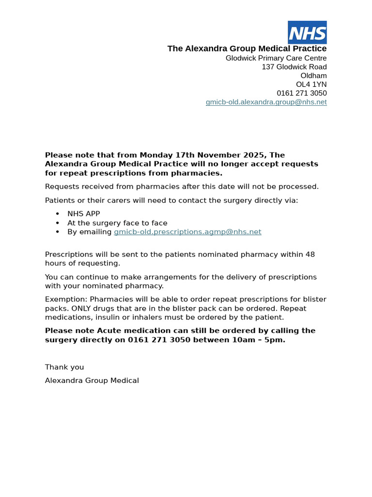 Changes to Prescription Requests at AGMP | PDF