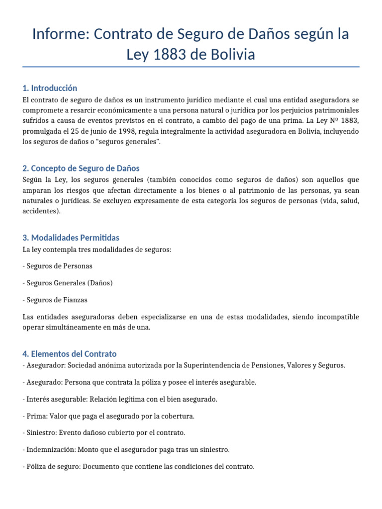 Informe Seguro Daños Ley1883 | PDF | Póliza de seguros | Seguro