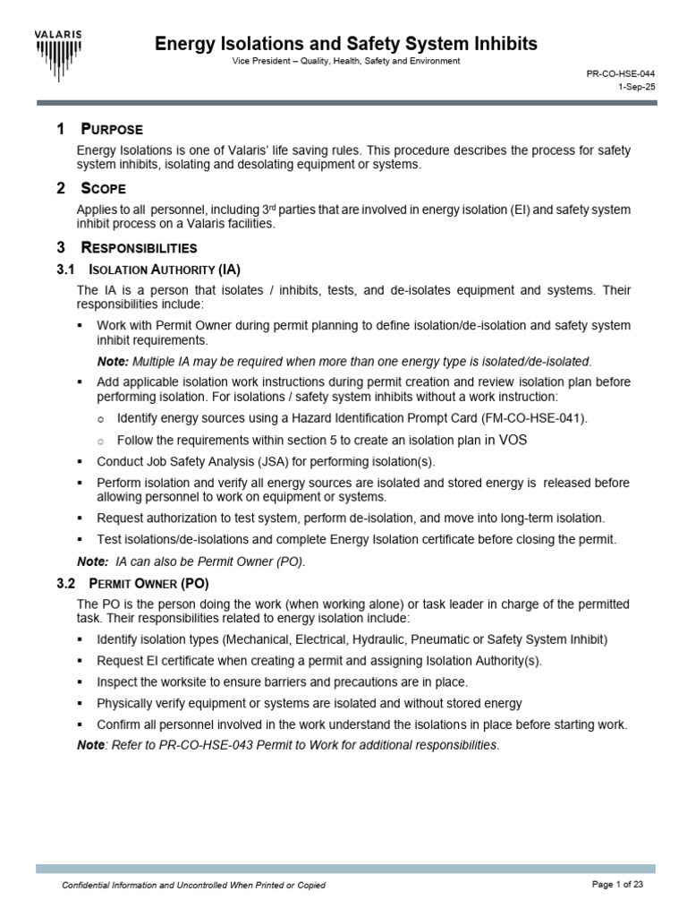 Energy Isolation Procedures Overview | PDF | Switch | Capacitor