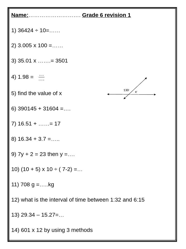 Grade 6 Math Revision Exercises | PDF