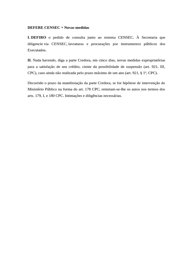 Defere Censec + Novas Medidas | PDF
