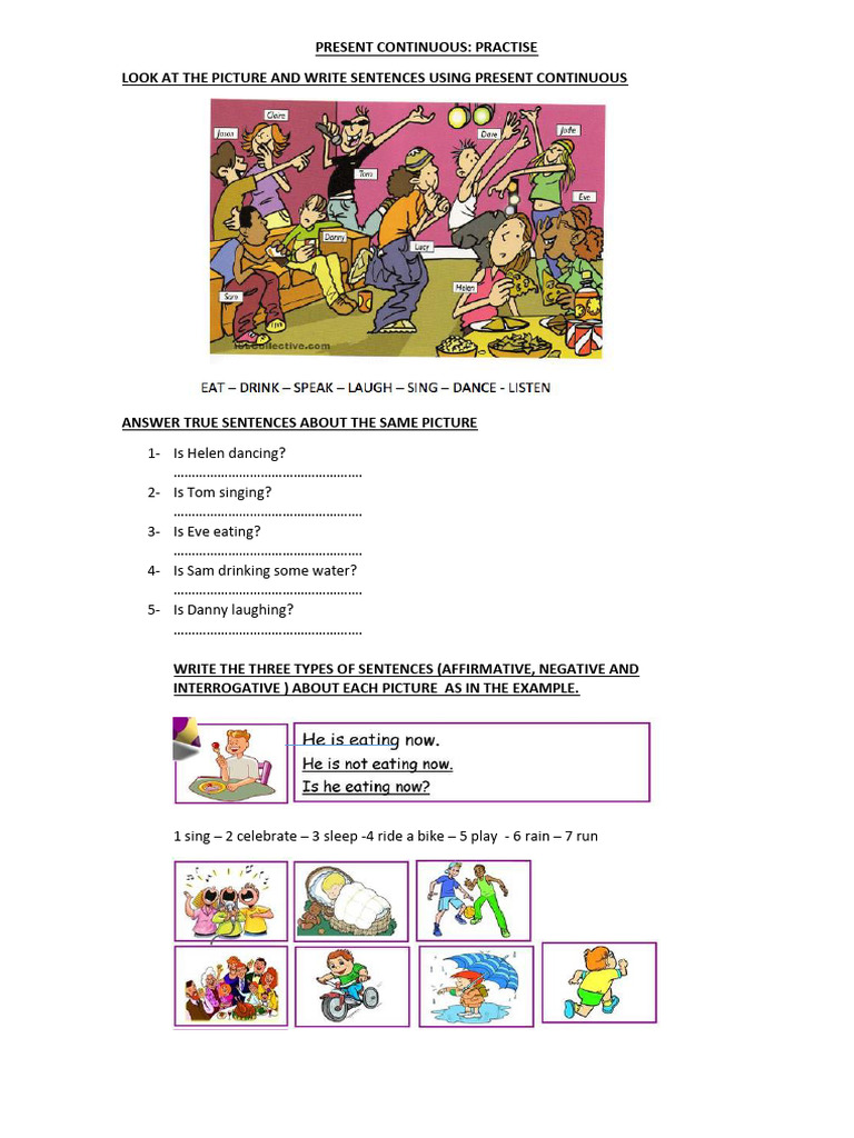 Present Continuous Practice Exercises | PDF