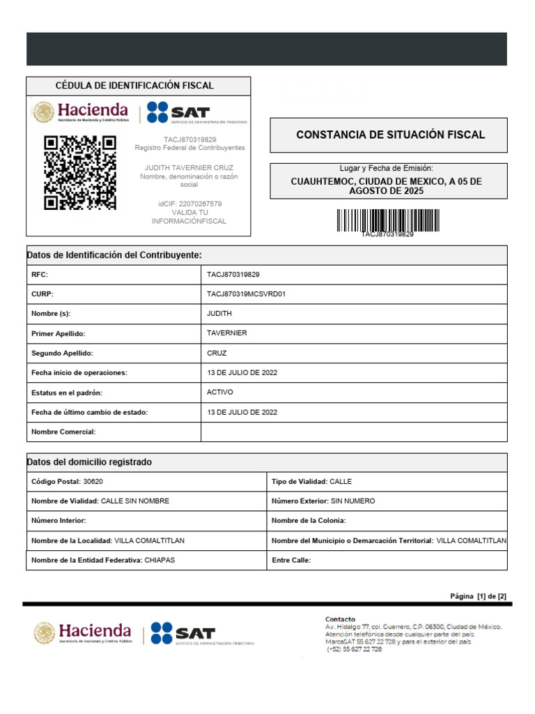 Tacj870319mcsvrd01 RFC | PDF | Gobierno