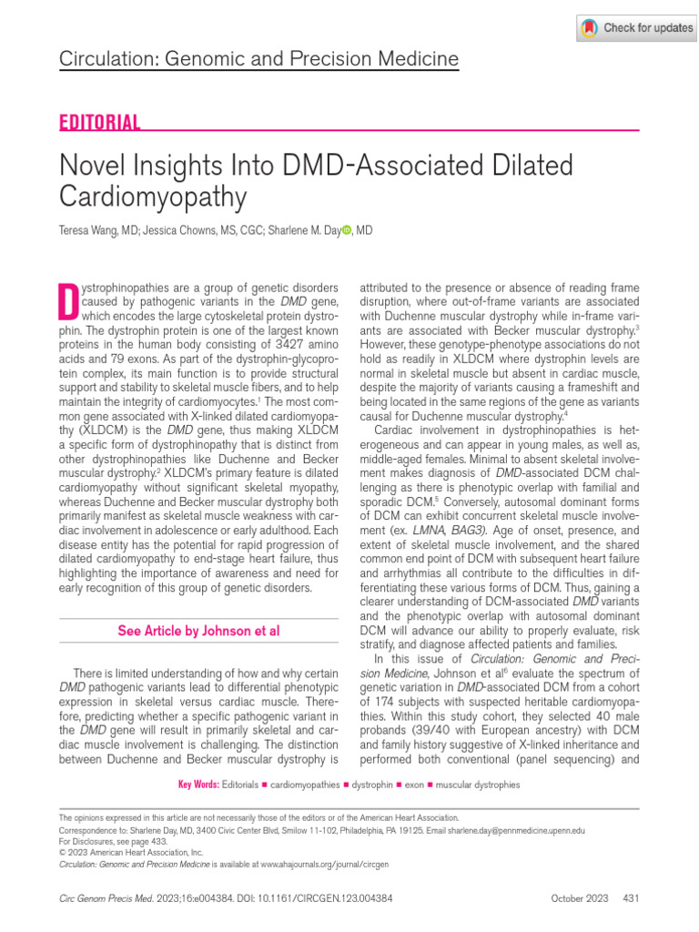 DMD-Associated Dilated Cardiomyopathy Insights | PDF | Genetics ...