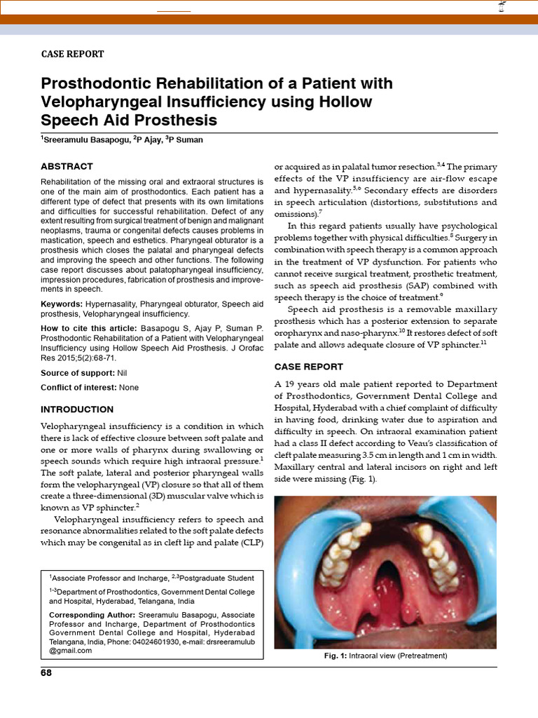 Rehab of Palatovelar Incompetency | PDF | Prosthodontics | Dentistry ...