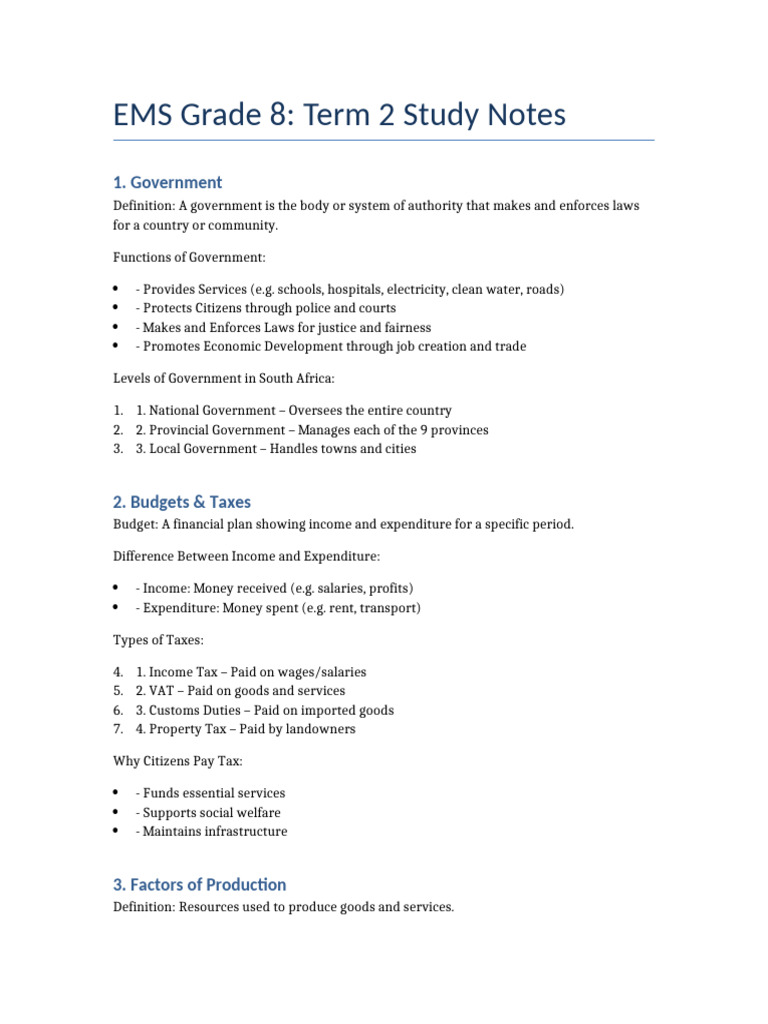 EMS Grade 8 National Budget Overview | PDF