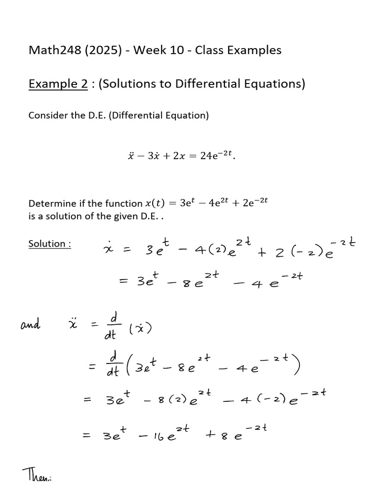 Week 10 - Example 2 - Solutions To Differential Equations | PDF