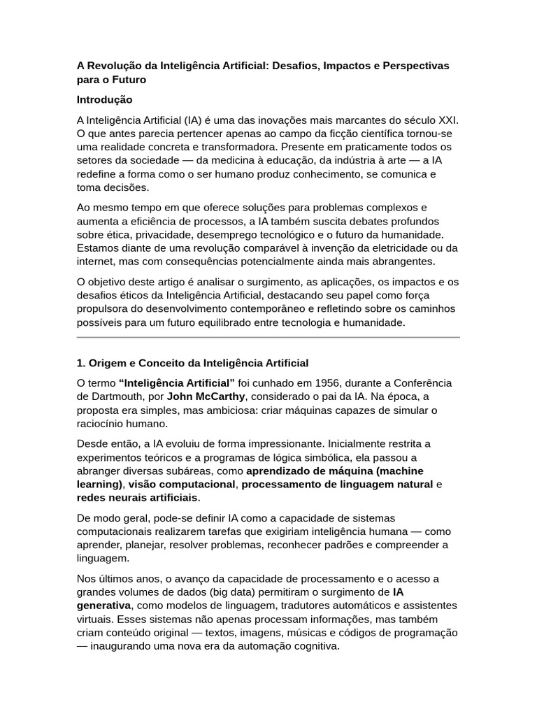 Impactos e Desafios da Inteligência Artificial | PDF | Inteligência ...