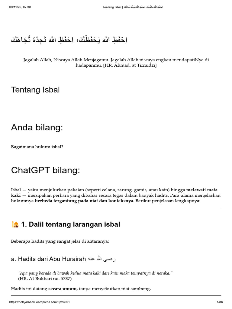 Hukum dan Dalil Larangan Isbal | PDF