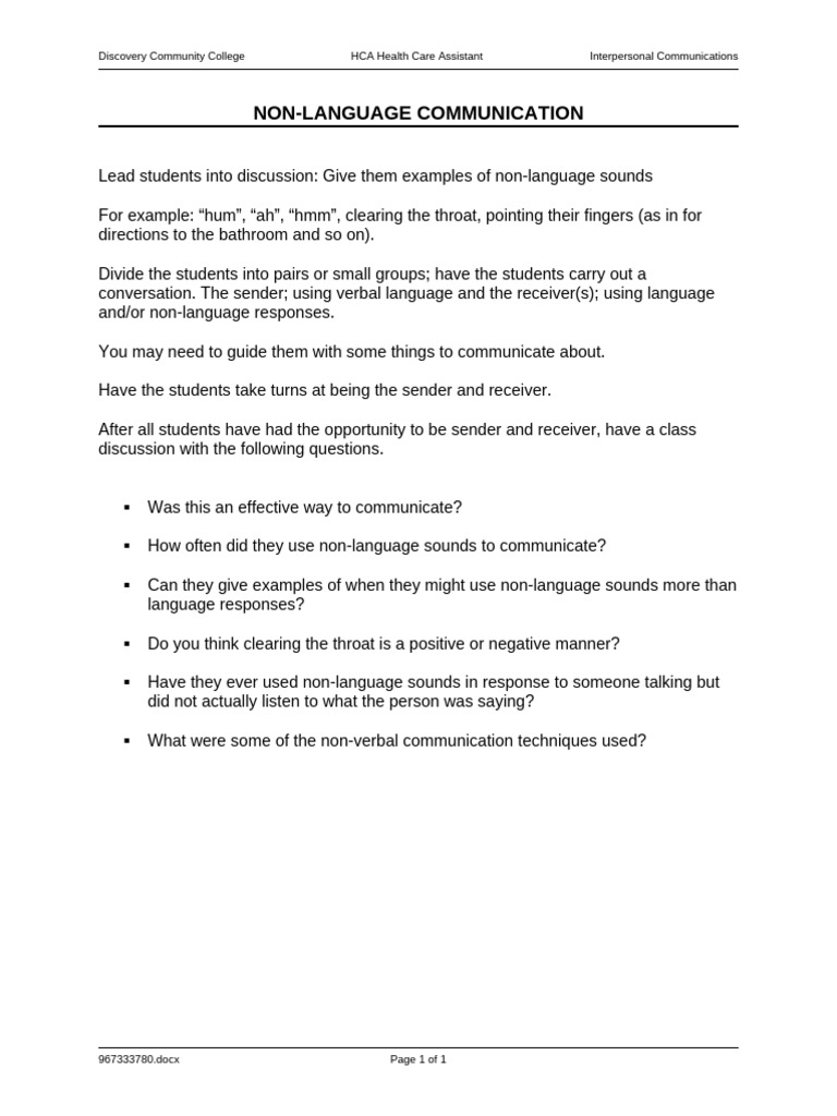 Non-Language Communication in HCA Training | PDF