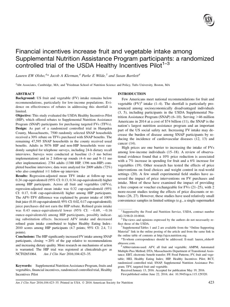 USDA Incentives Boost SNAP Fruit Intake | PDF | Supplemental Nutrition ...