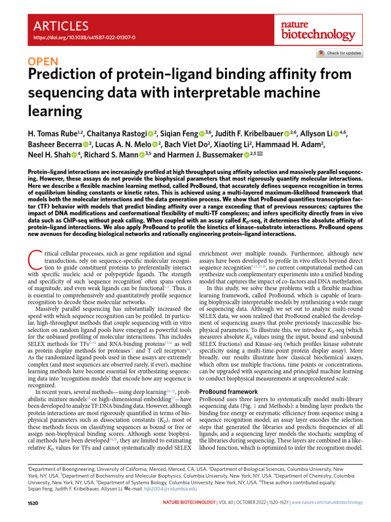 Num - 5 Prediction of Protein-Ligand Binding Affinity From Sequencing ...