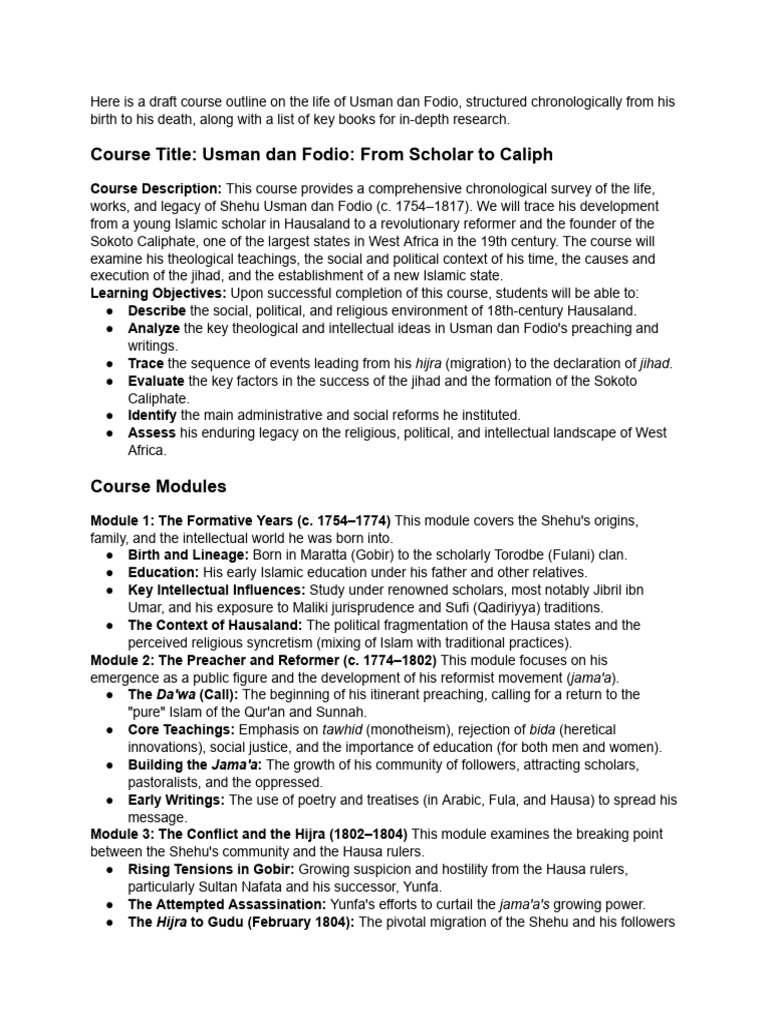 Draft Me A Course Outline On The Life Usman Danfod... | PDF | Abrahamic ...