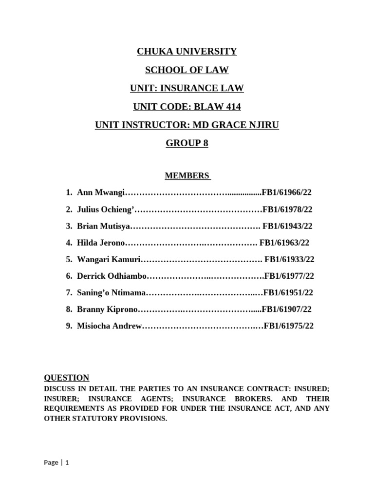 Parties to an Insurance Contract Explained | PDF | Insurance ...