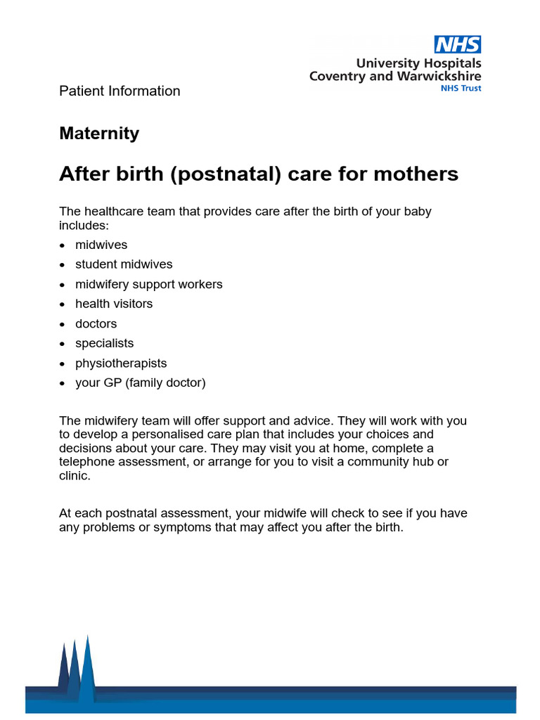 After Birth (Postnatal) Care For Mothers | PDF | Midwifery | Postpartum ...