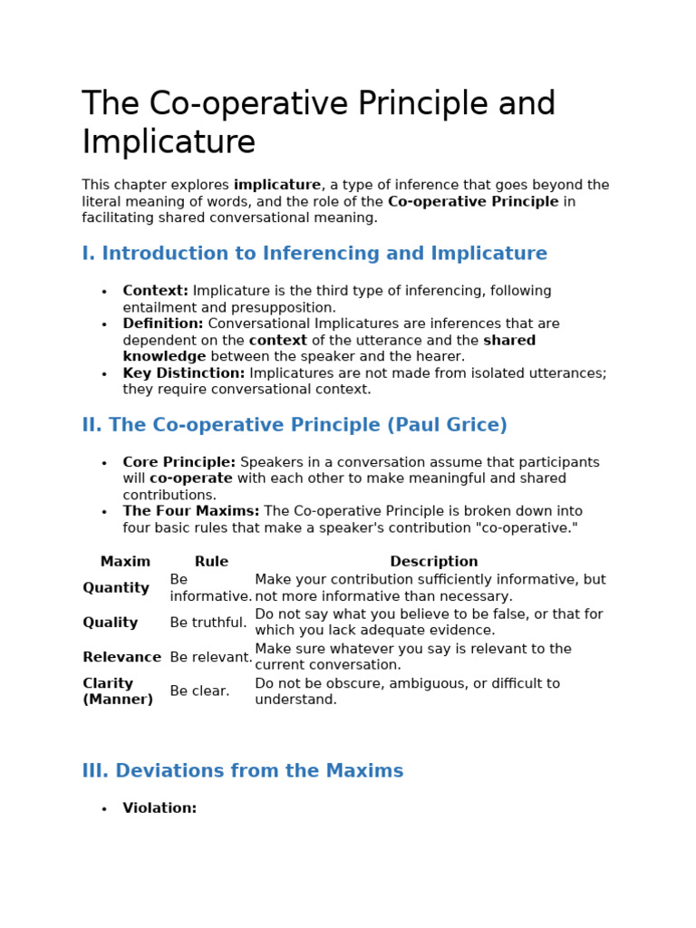 The Co-Operative Principle and Implicature | PDF | Human Communication ...