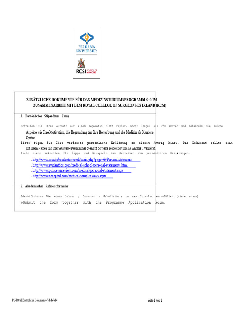 PU-RCSI Akademisches Empfehlungsschreiben | PDF