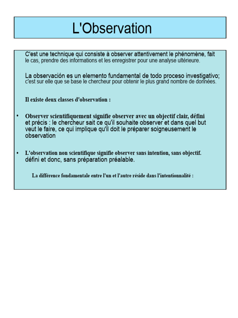 Techniques et Types d'Observation en Recherche | PDF | Apprentissage ...