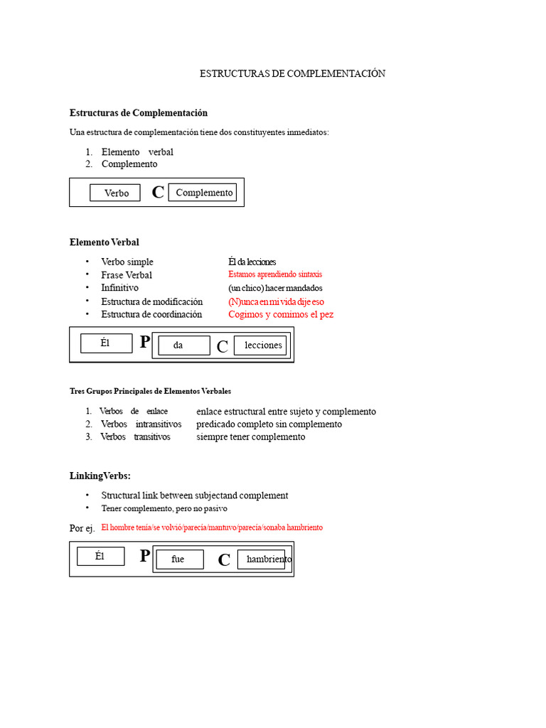 Estructuras de Complementación en Sintaxis | PDF | Verbo | Objeto ...