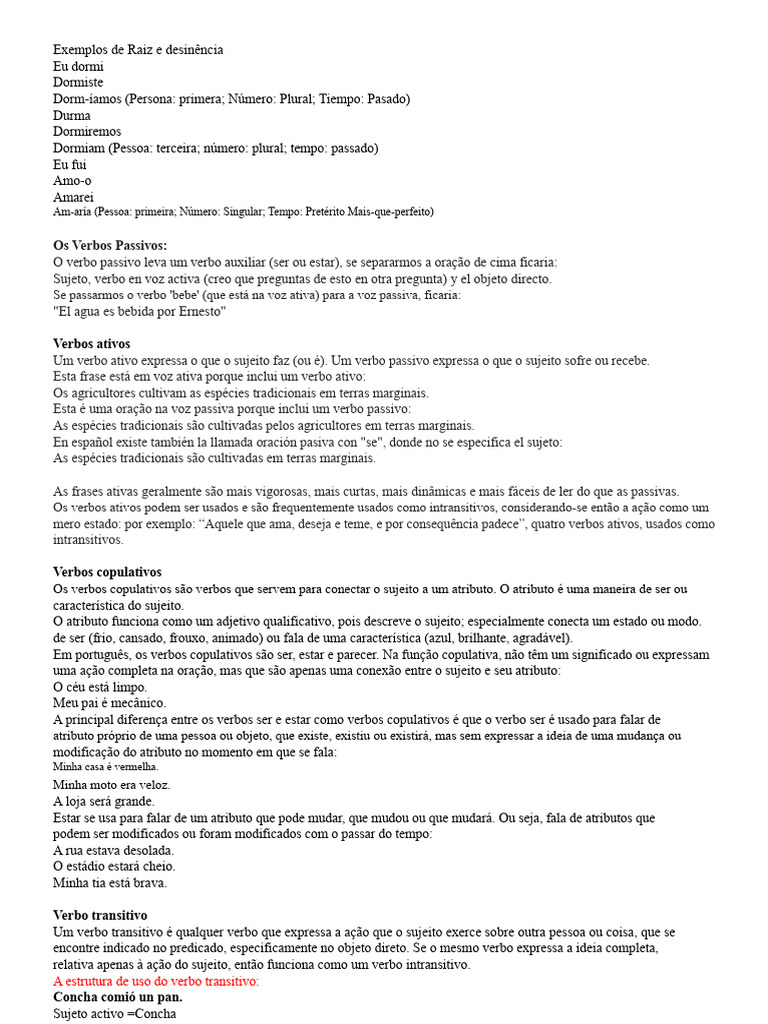 Tipos de Verbos e Adjetivos em Português | PDF | Assunto (gramática ...