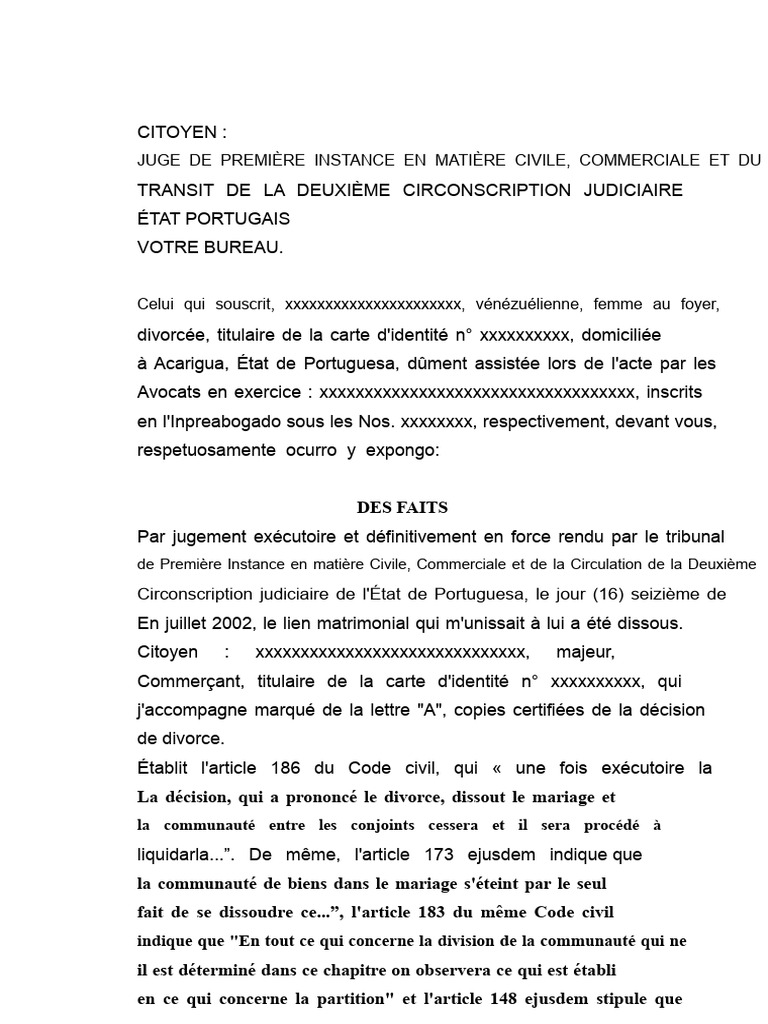 Demande de liquidation de biens conjugaux | PDF | Divorce | Juge