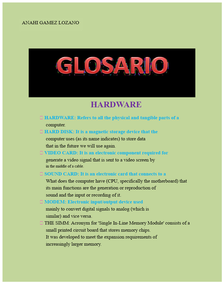 Glossary of Hardware and Software | PDF | Computer Hardware | Computer ...