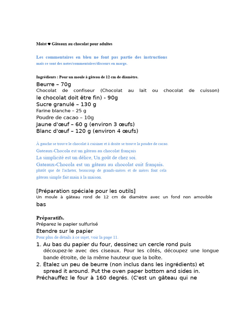 Gâteau au Chocolat Moelleux pour Adultes | PDF | Chocolat | Meringue