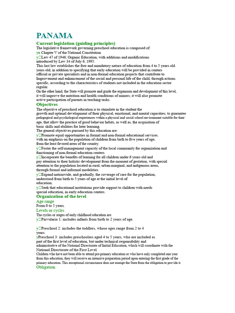 Panama Preschool Education Framework | PDF | Learning | Knowledge