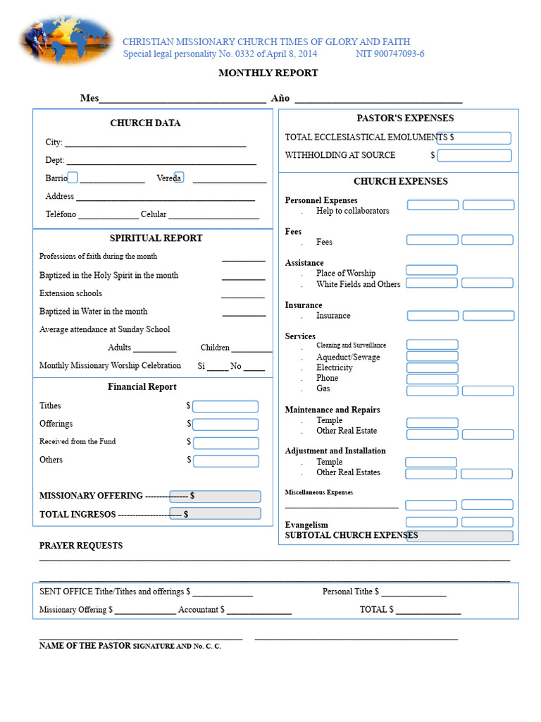Monthly Report for Christian Missionary Church | PDF | Tithe | Baptism