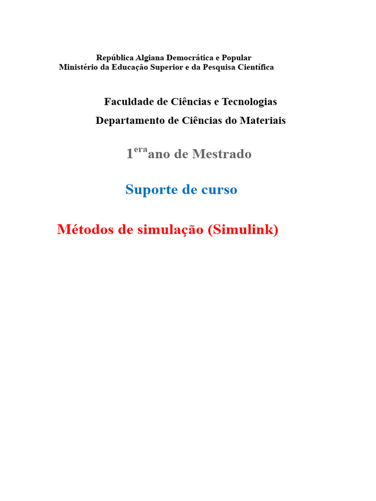 Métodos de Simulação com MATLAB Simulink | PDF | Matlab | Linguagem de ...
