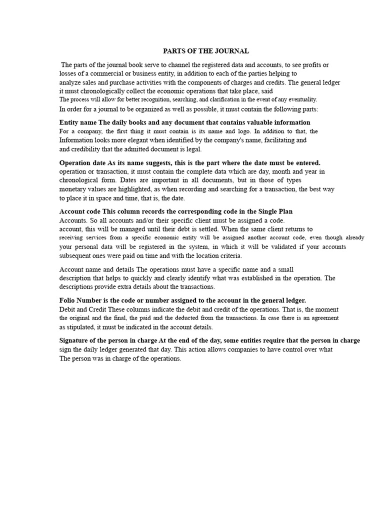 Parts of the Journal | PDF | Debits And Credits | Business