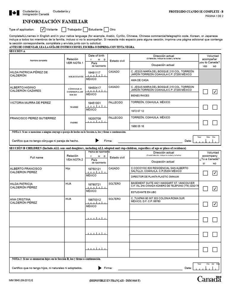 Información Familiar IMM 5645 | PDF | Ciencias de la Información | Edad ...