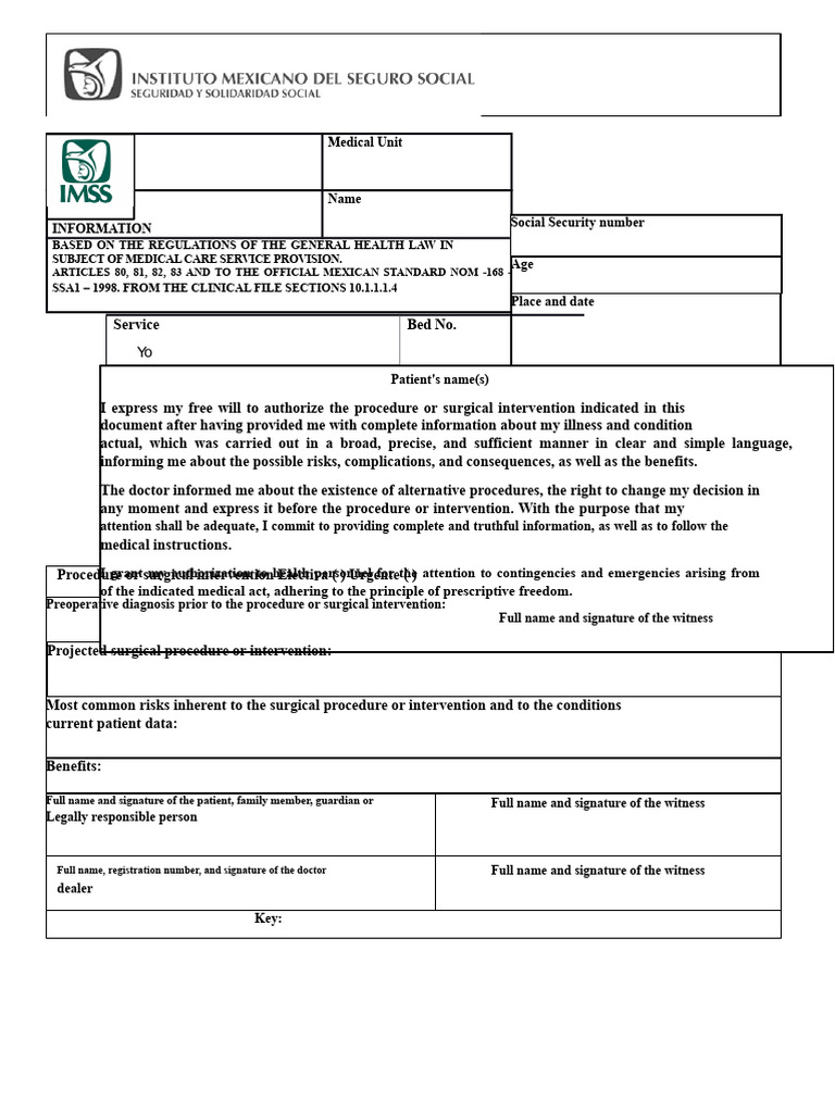 Medical Consent Form for Surgical Procedures | PDF | Informed Consent ...