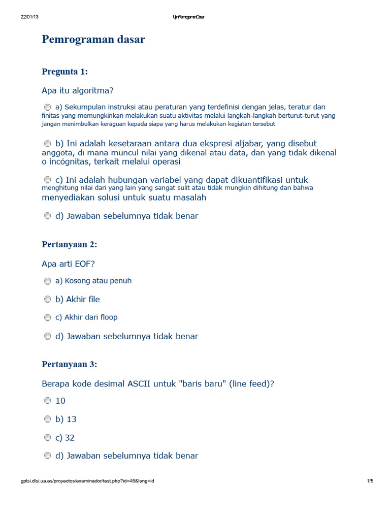 Ujian Pemrograman Dasar: Soal dan Jawaban | PDF