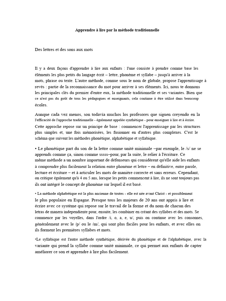 Méthode traditionnelle d'apprentissage de la lecture | PDF | Syllabe ...