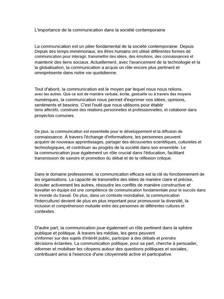 Importance de la communication moderne | PDF | Connaissances | Modernité